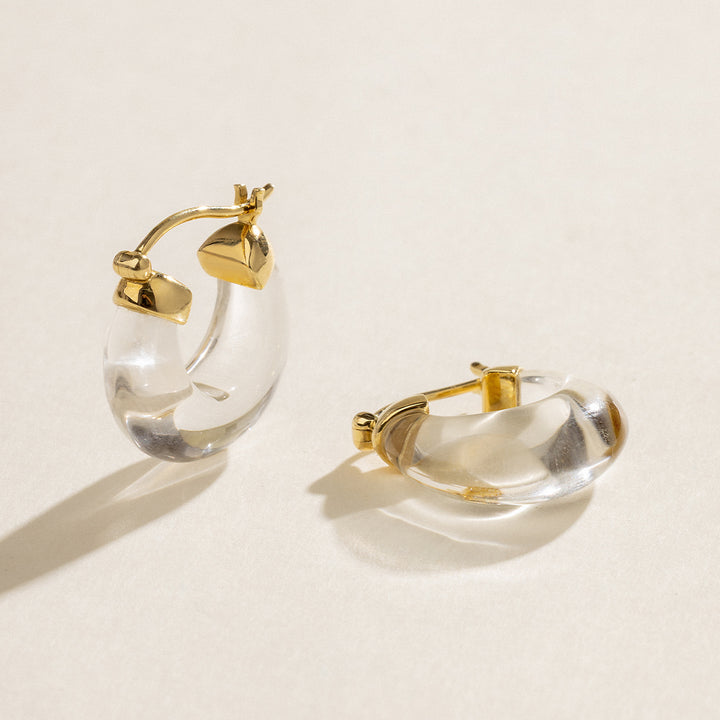 10K Yellow Gold Natural Clear Quartz Hoop Earrings