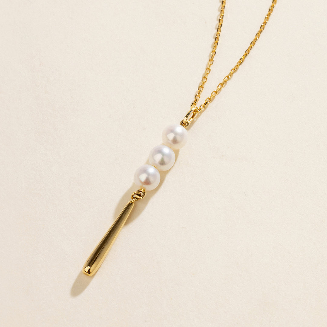 Freshwater Pearl 10K Yellow Gold Triple Drop Tassel Pendant Necklace