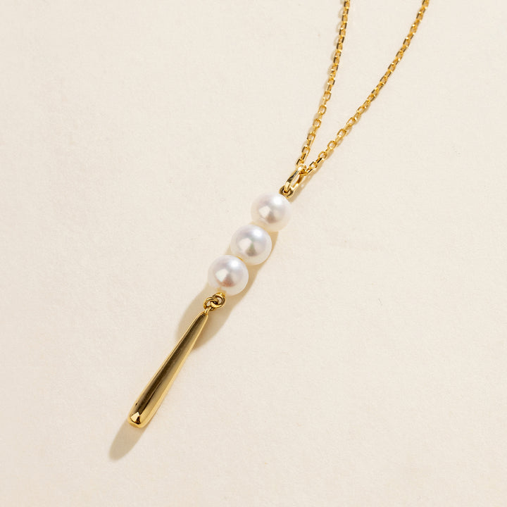 Freshwater Pearl 10K Yellow Gold Triple Drop Tassel Pendant Necklace