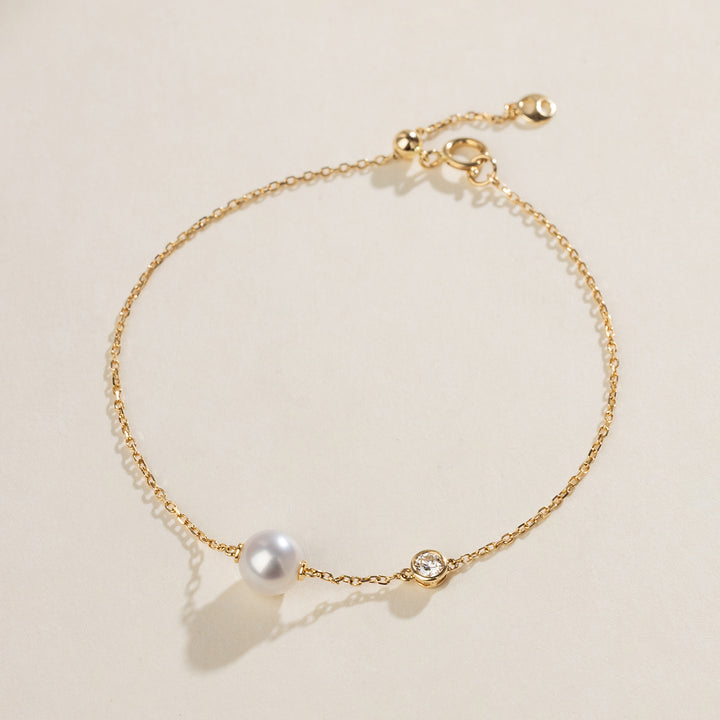 Freshwater Pearl 14K Yellow Gold Diamond Minimalist Design Bracelet