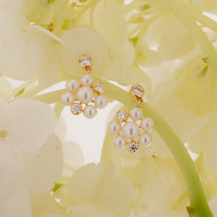 Freshwater Pearl 9K Gold Lab-Grown Diamond Dandelion Drop Earrings