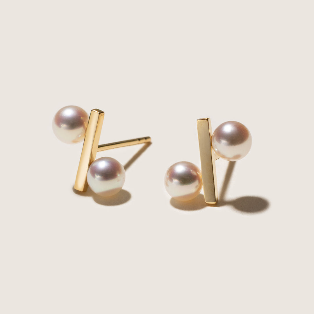 Freshwater Pearl 10K Yellow Gold Percentage Design Stud Earrings