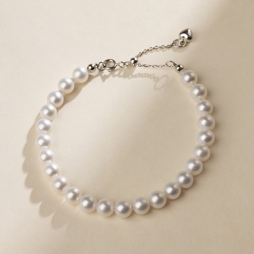 Freshwater Pearl 925 Sterling Silver Heart Clasp Bracelet