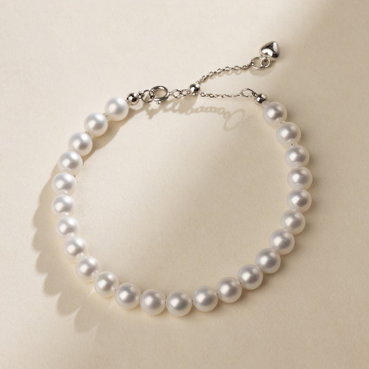 Freshwater Pearl 925 Sterling Silver Heart Clasp Bracelet