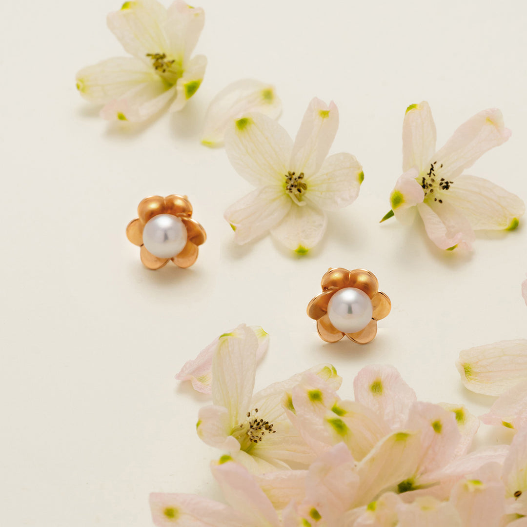 Freshwater Pearl 9K Rose Gold Bloom Dew Earrings