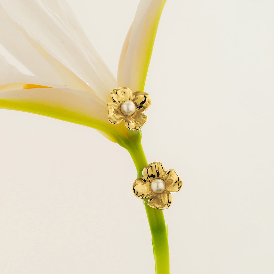 Freshwater Pearl 9K Gold Wild Bloom Stud Earrings