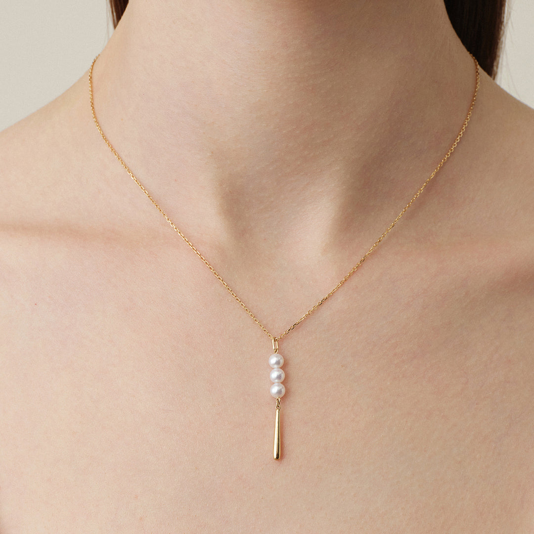 Freshwater Pearl 10K Yellow Gold Triple Drop Tassel Pendant Necklace