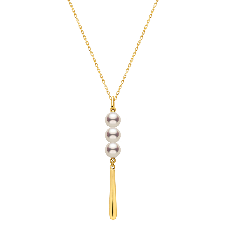 Freshwater Pearl 10K Yellow Gold Triple Drop Tassel Pendant Necklace