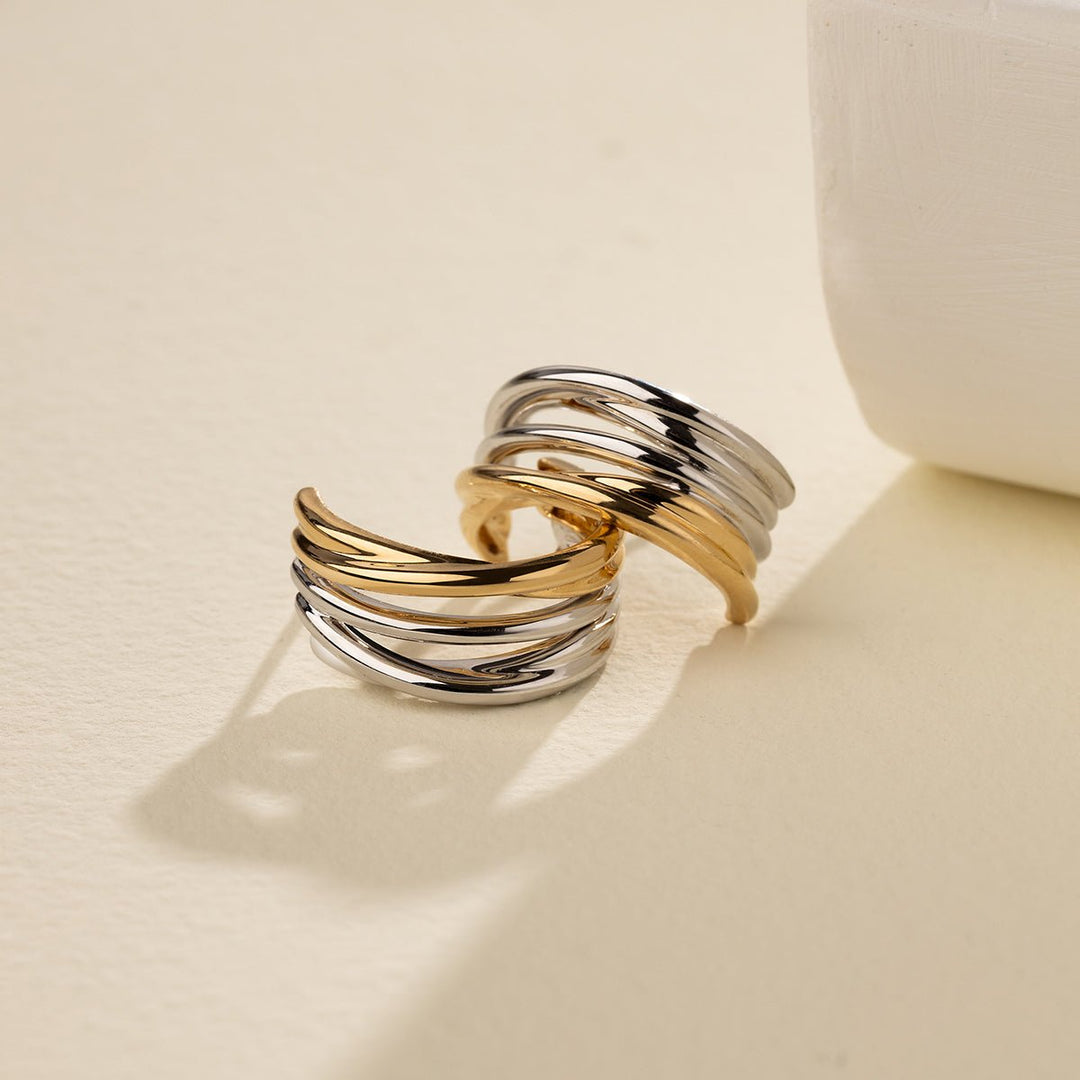 18K Gold Two Tone Half Wrap Earrings - HELAS Jewelry