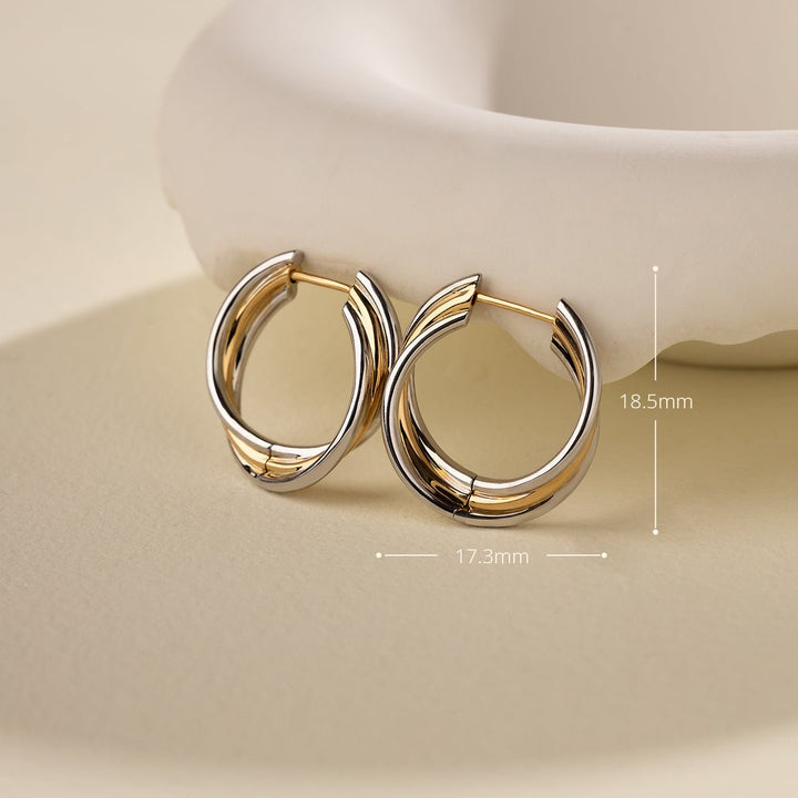 18K Gold Two Tone Stylish Polished Drape Hoop Earrings - HELAS Jewelry