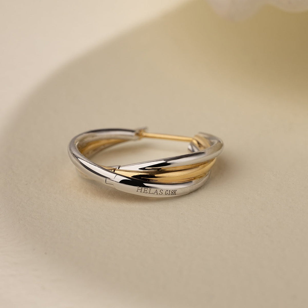 18K Gold Two Tone Stylish Polished Drape Hoop Earrings - HELAS Jewelry