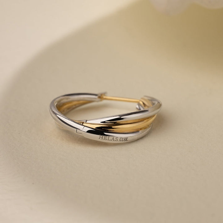 18K Gold Two Tone Stylish Polished Drape Hoop Earrings - HELAS Jewelry