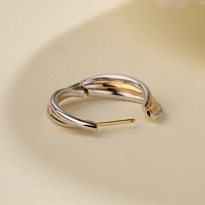 18K Gold Two Tone Stylish Polished Drape Hoop Earrings - HELAS Jewelry