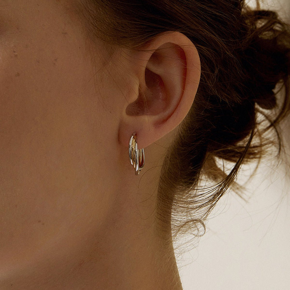 18K Gold Two Tone Stylish Polished Drape Hoop Earrings - HELAS Jewelry