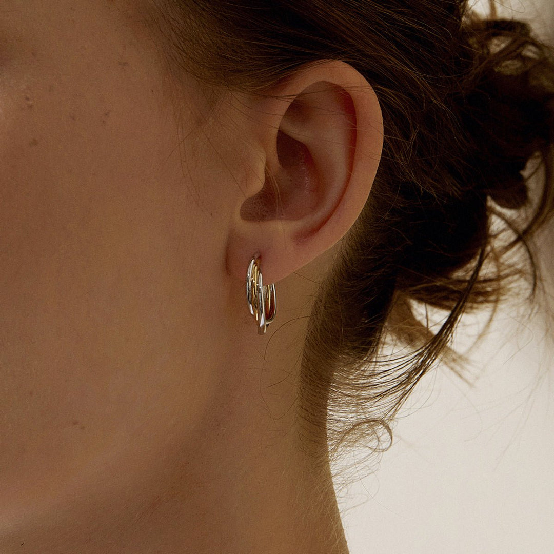 18K Gold Two Tone Stylish Polished Drape Hoop Earrings - HELAS Jewelry