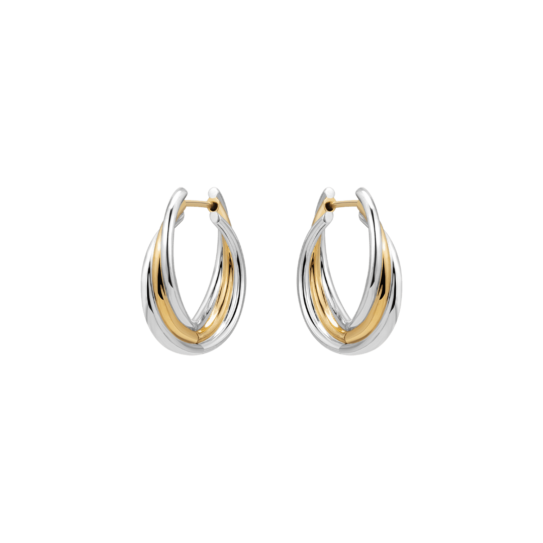 18K Gold Two Tone Stylish Polished Drape Hoop Earrings - HELAS Jewelry