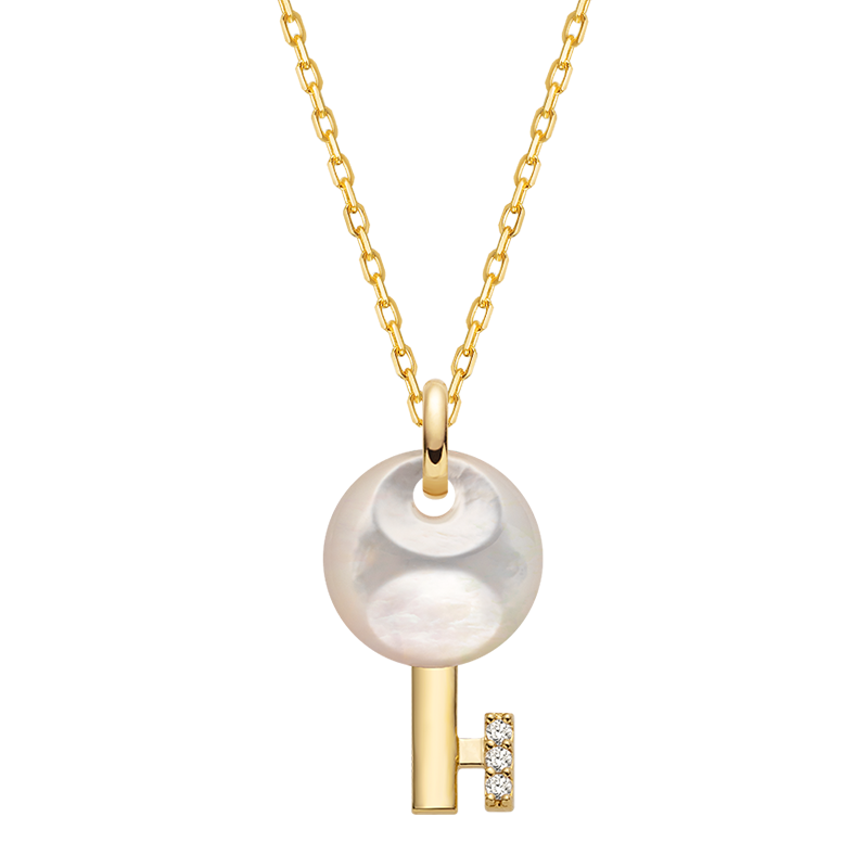 Mother of Pearl 18K Gold Diamond Key of Nature Necklace