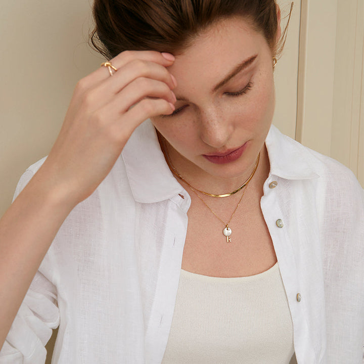 Mother of Pearl 18K Gold Diamond Key of Nature Necklace