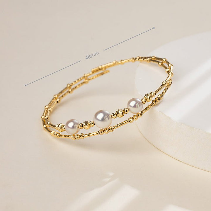 Gold vermeil freshwater pearl stretch bracelet, size detail 48mm inner diameter