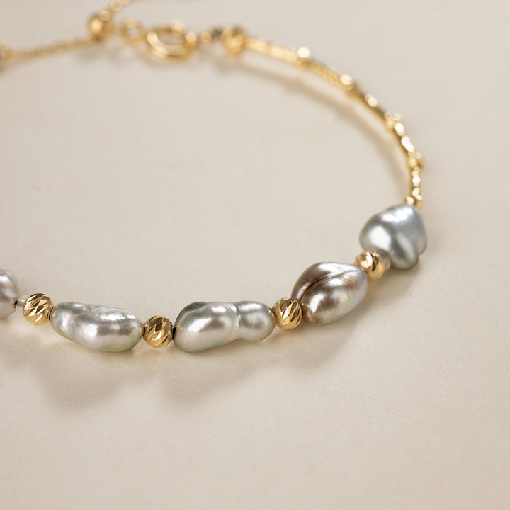 Tahitian Keshi Pearl 18K Yellow Gold Irregular Bracelet