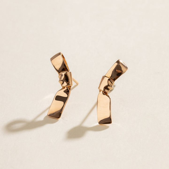 10K Rose Gold Ribbon Design Stud Earrings