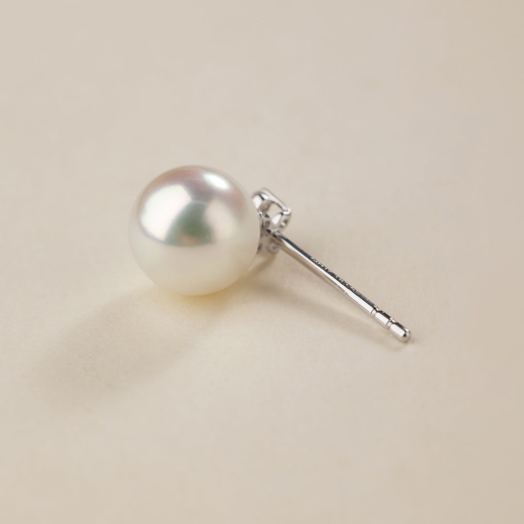 Akoya Pearl 10K White Gold Diamond Clover Stud Earrings