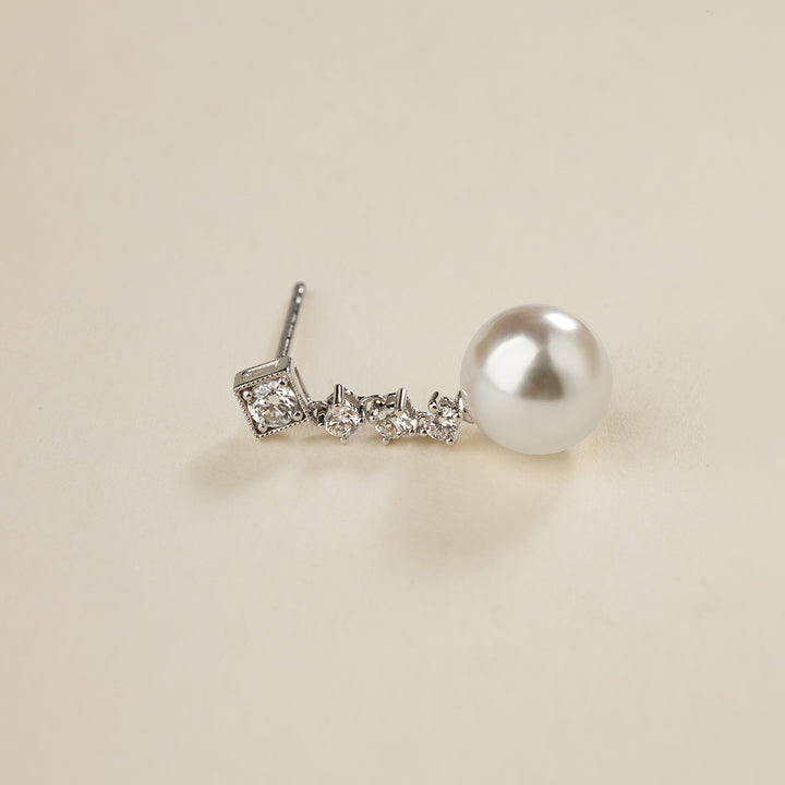 Akoya Pearl 10K White Gold Diamond Kite Shaped Stud Earrings