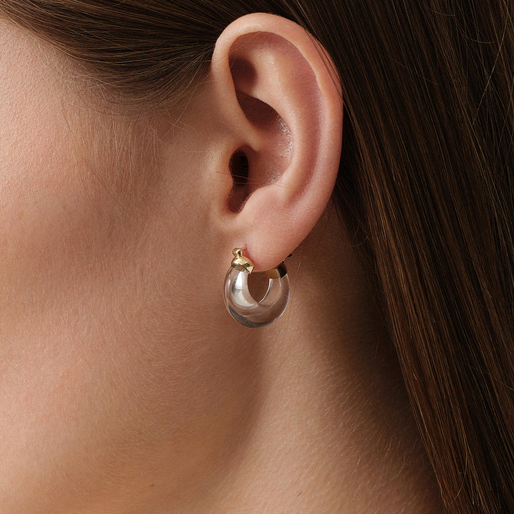 10K Yellow Gold Natural Clear Quartz Hoop Earrings