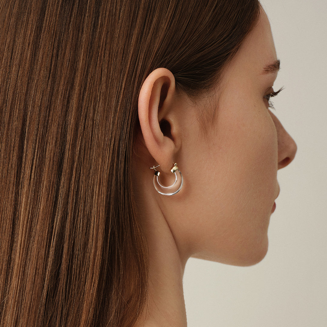 10K Yellow Gold Natural Clear Quartz Hoop Earrings