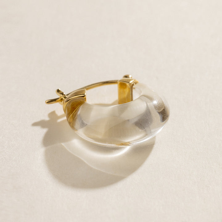 10K Yellow Gold Natural Clear Quartz Hoop Earrings