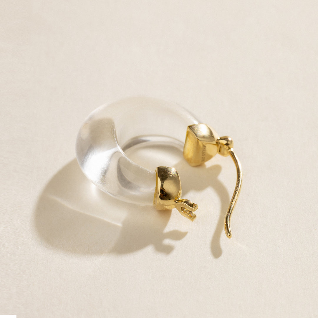 10K Yellow Gold Natural Clear Quartz Hoop Earrings