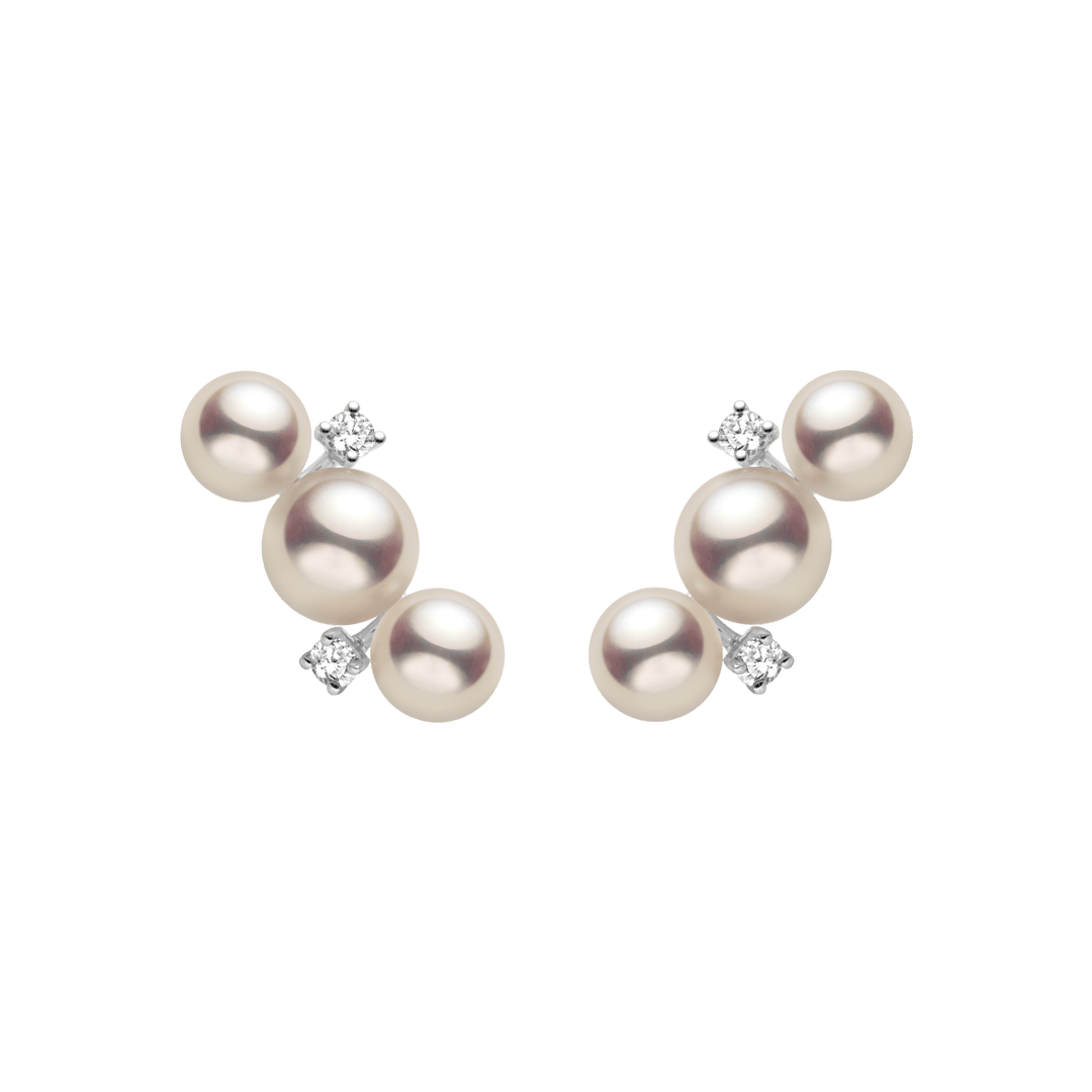 Akoya Pearl 18K White Gold Diamonds Bar - Shape Sparkling Stud Earrings - HELAS Jewelry