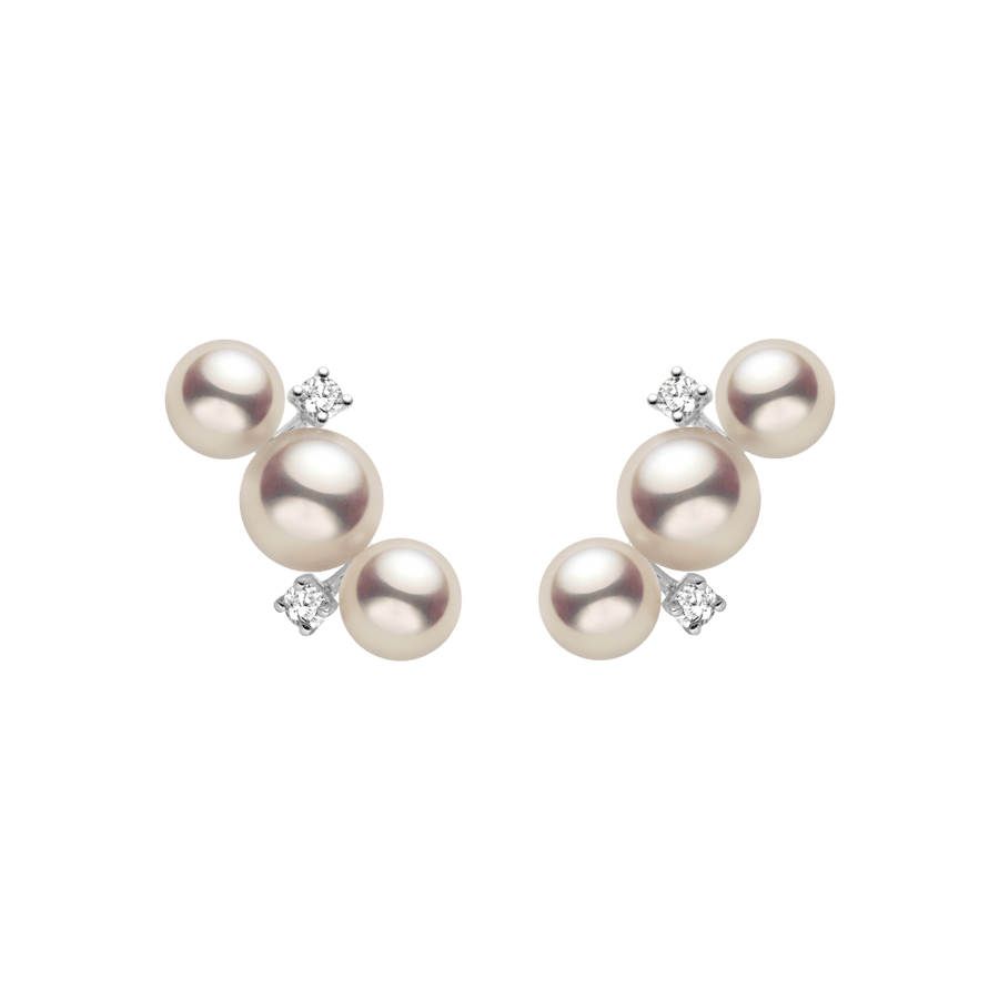 Akoya Pearl 18K White Gold Diamonds Bar - Shape Sparkling Stud Earrings - HELAS Jewelry