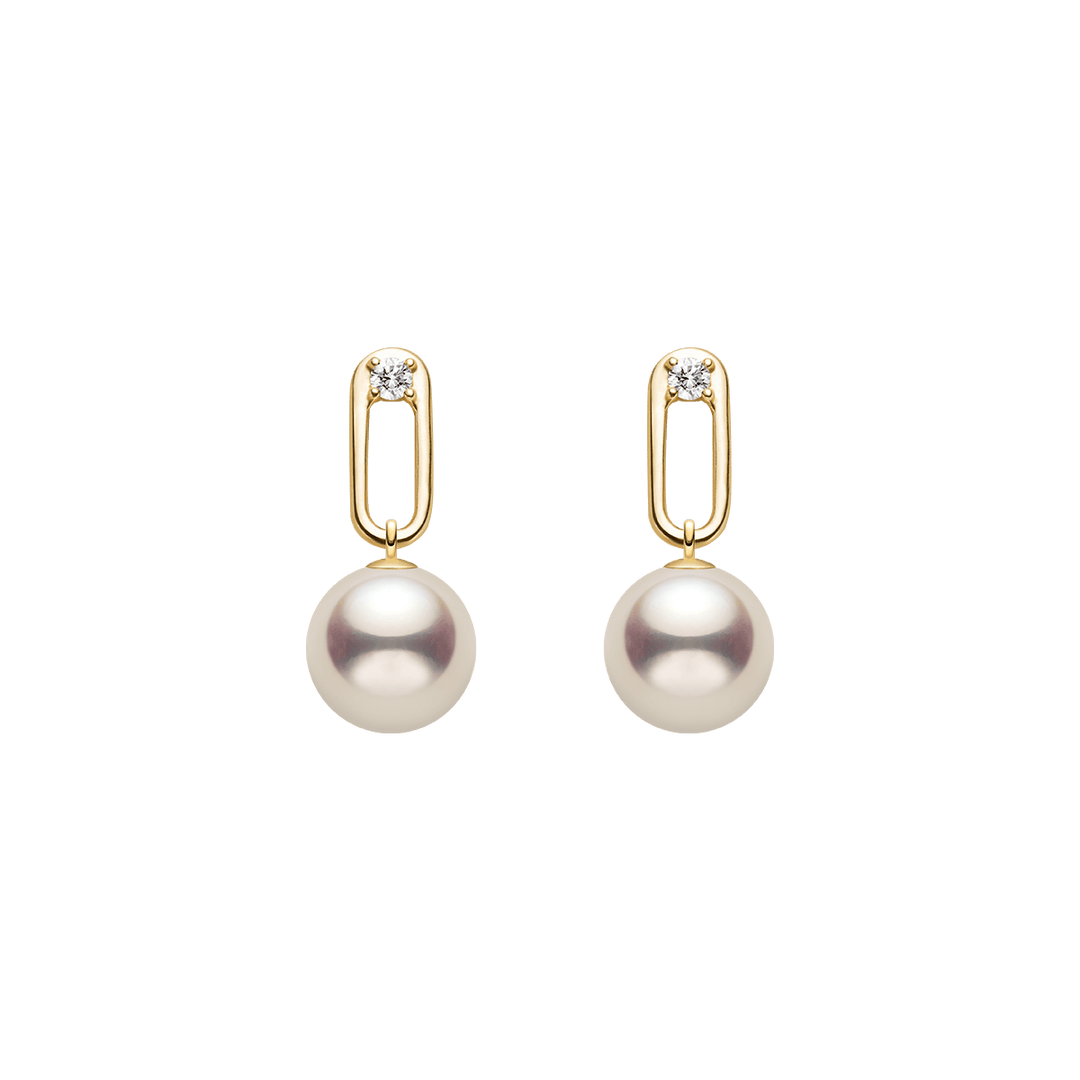 Akoya Pearl 9K Gold Lab - Grown Diamonds Annular Drop Earrings - HELAS Jewelry