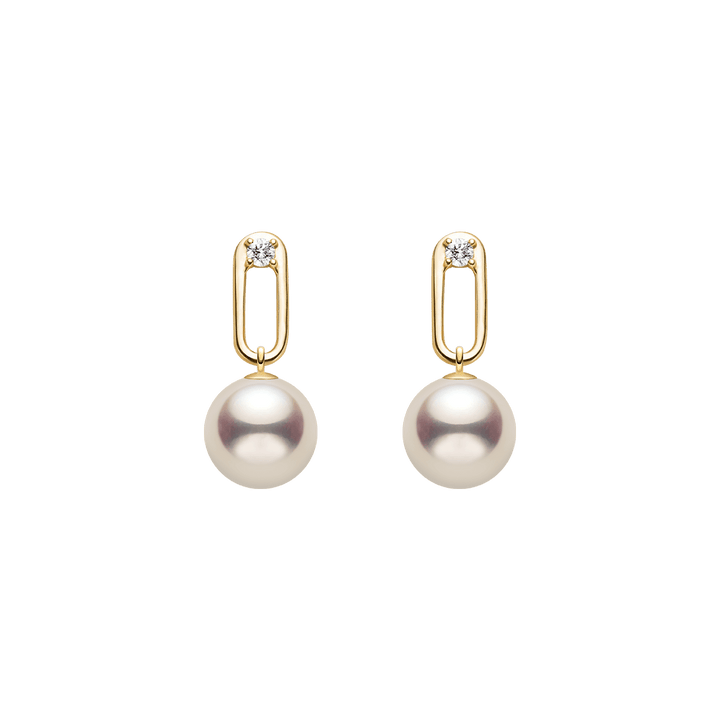 Akoya Pearl 9K Gold Lab - Grown Diamonds Annular Drop Earrings - HELAS Jewelry