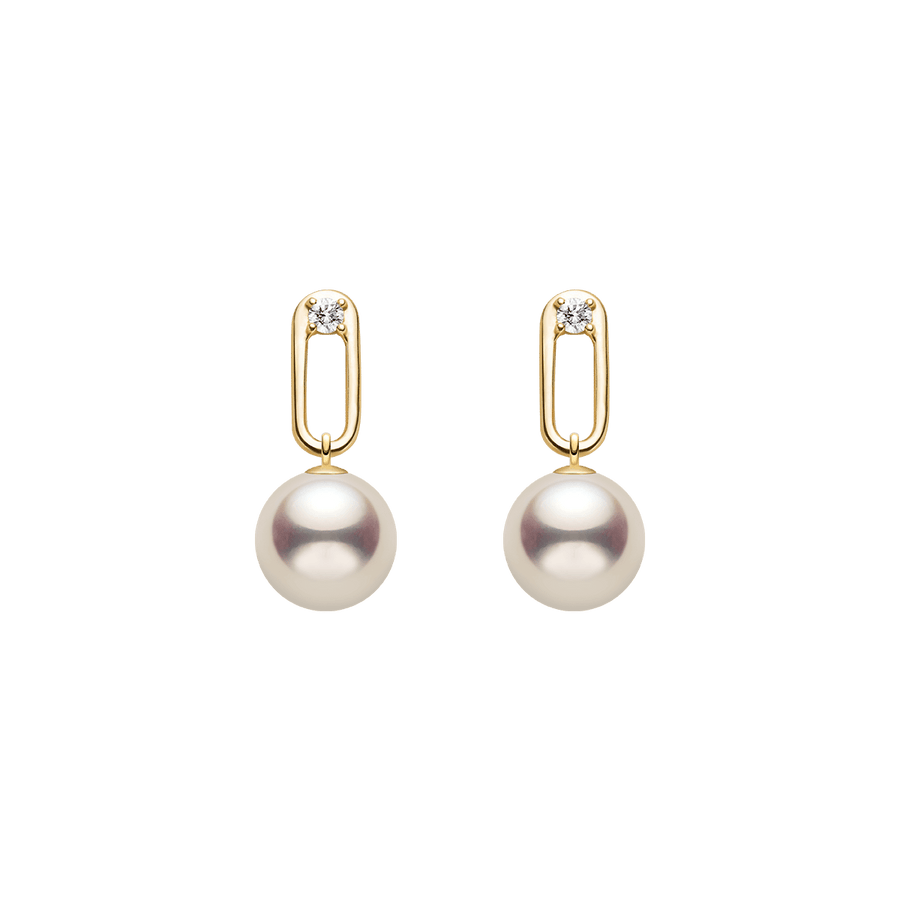 Akoya Pearl 9K Gold Lab - Grown Diamonds Annular Drop Earrings - HELAS Jewelry