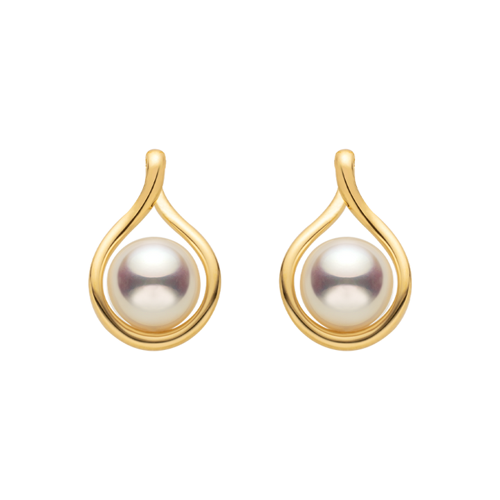 AAAAA freshwater pearl gold vermeil teardrop stud earrings in 925 sterling silver, product flat lay on transparent background