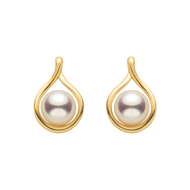 AAAAA freshwater pearl gold vermeil teardrop stud earrings in 925 sterling silver, product flat lay on transparent background