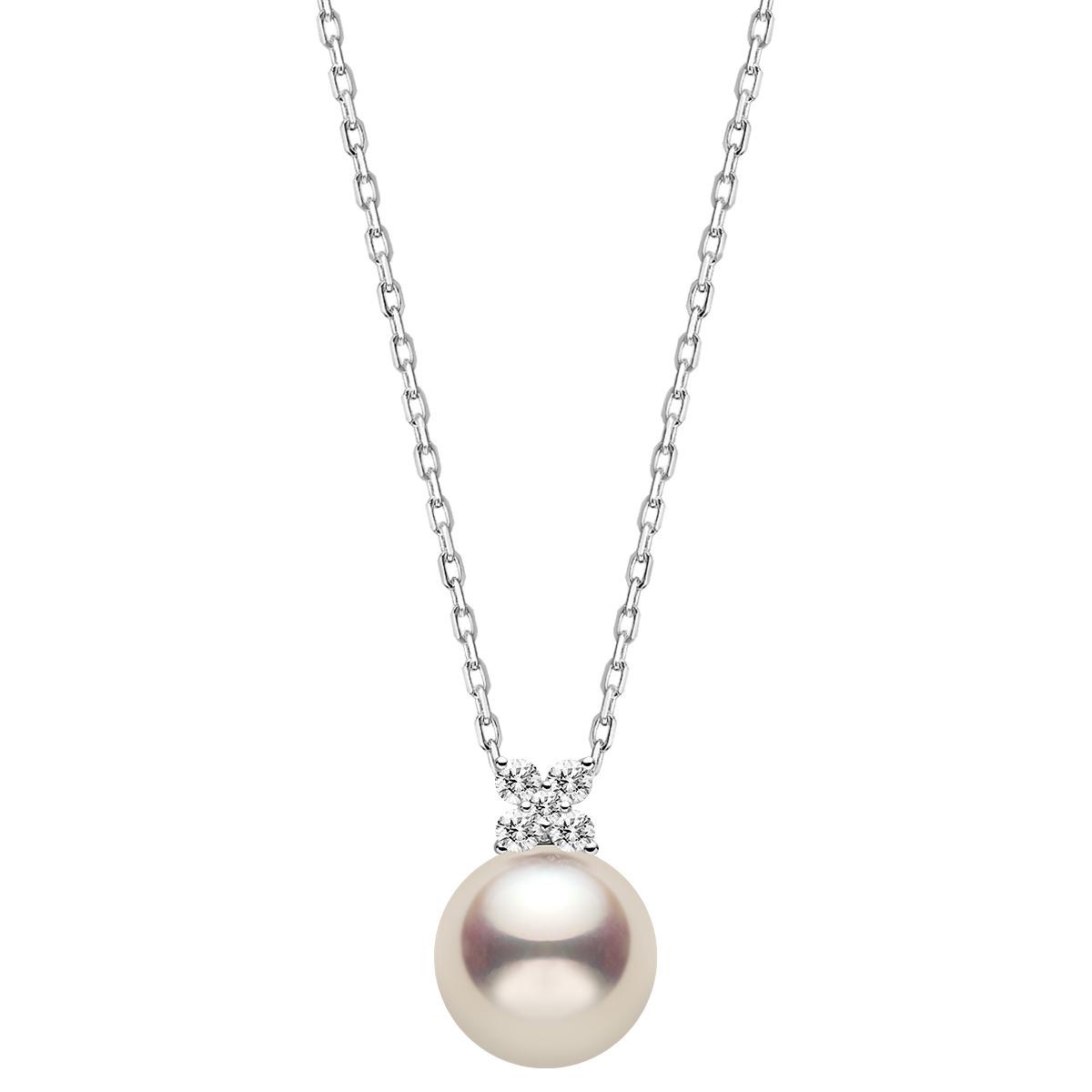 Akoya Pearl 10K White Gold Diamond Clover Pendant Necklace
