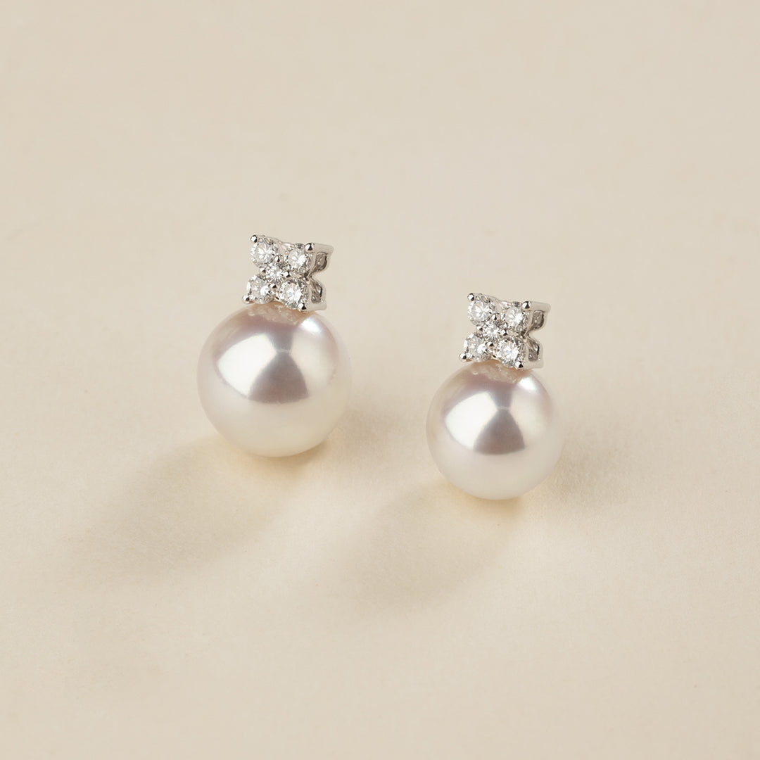 Akoya Pearl 10K White Gold Diamond Clover Pendant Necklace