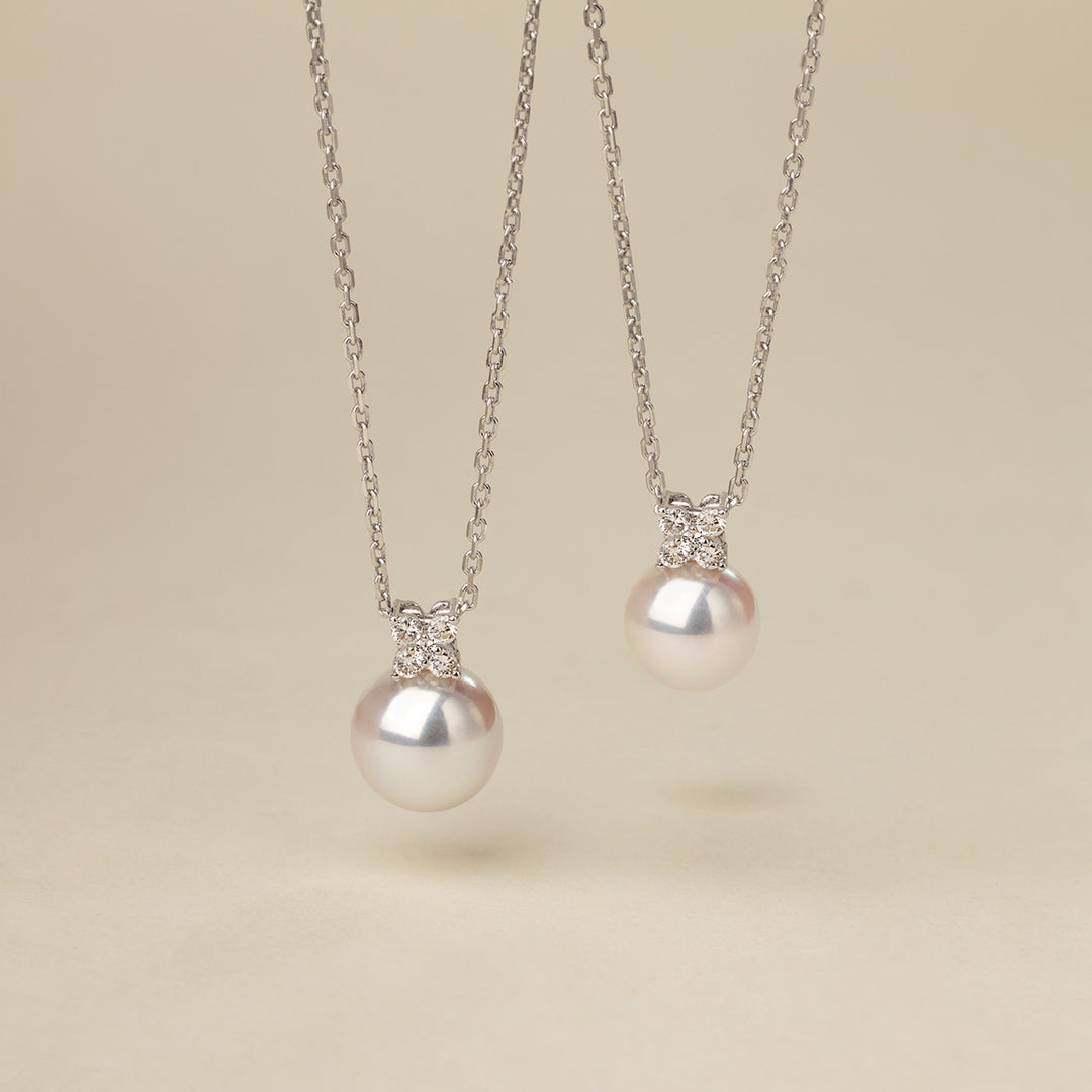 Akoya Pearl 10K White Gold Diamond Clover Pendant Necklace