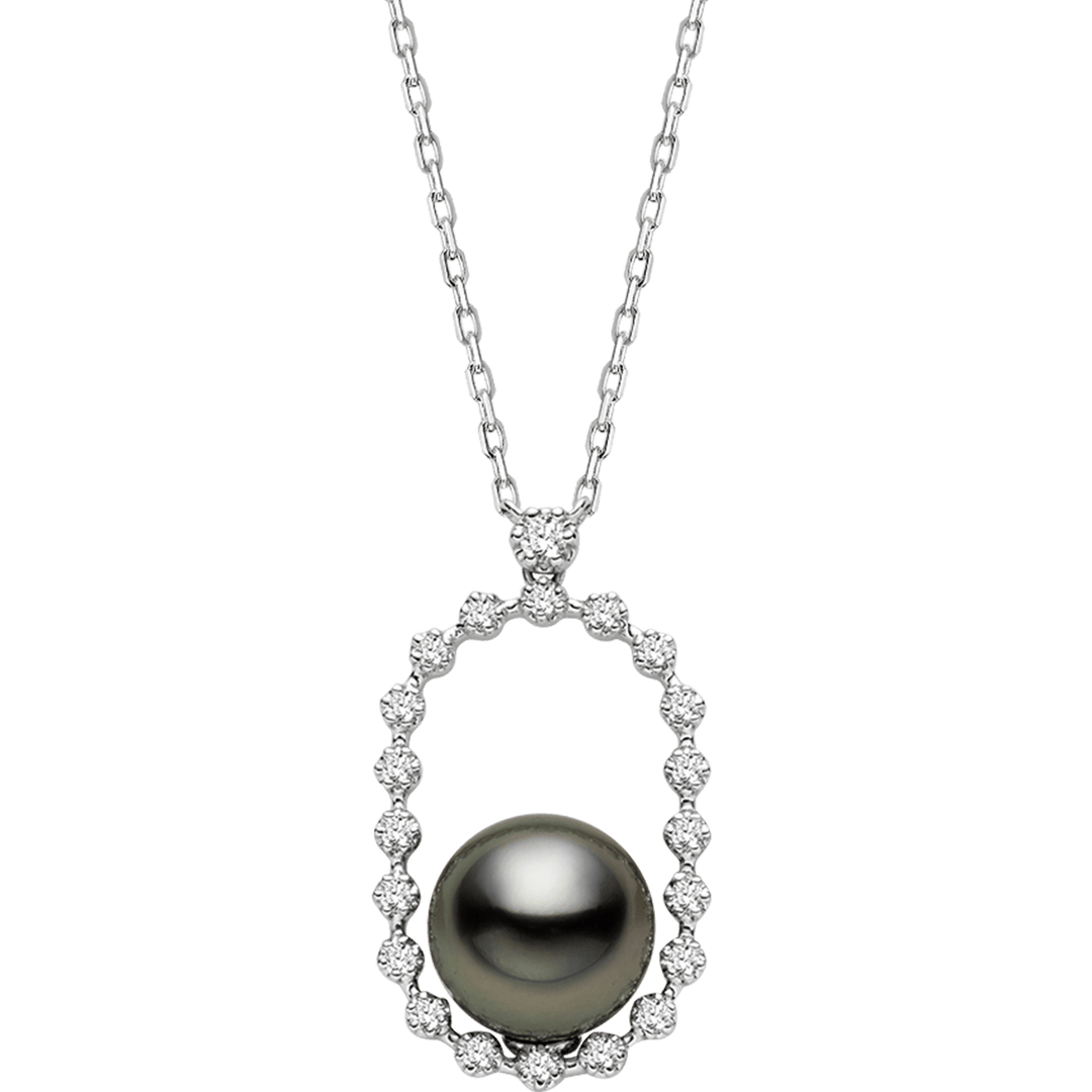 Tahitian Black Pearl 18K Gold Diamond Sparkling Circle Necklace - HELAS Jewelry