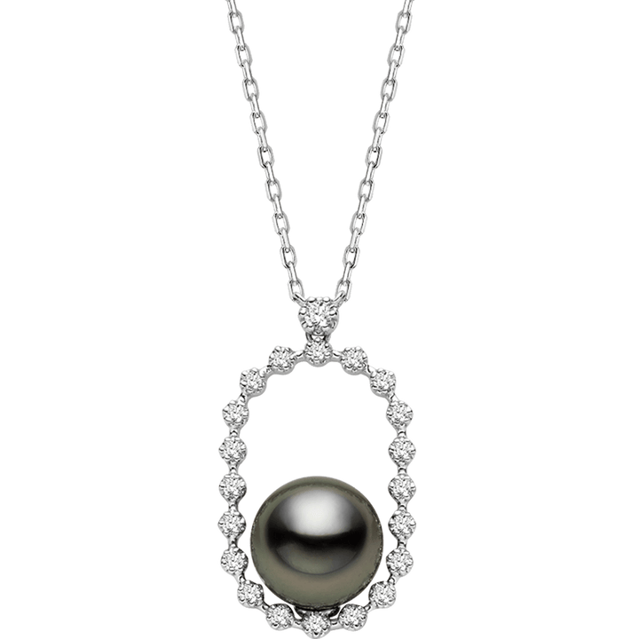Tahitian Black Pearl 18K Gold Diamond Sparkling Circle Necklace - HELAS Jewelry