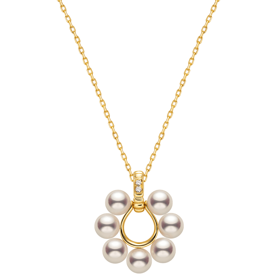 Akoya Pearl 18K Gold Diamonds Sunlight Pendant Necklace - HELAS Jewelry