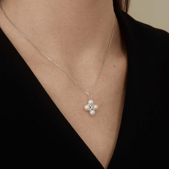 Freshwater Pearls 14K Gold Lab - Grown Diamonds Quartet X - Pearl Pendant Necklace - HELAS Jewelry