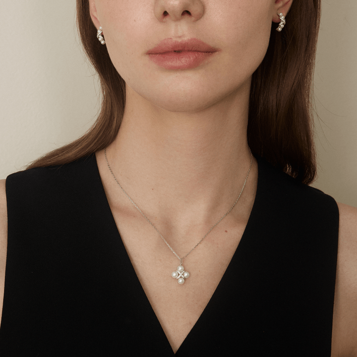 Freshwater Pearls 14K Gold Lab - Grown Diamonds Quartet X - Pearl Pendant Necklace - HELAS Jewelry