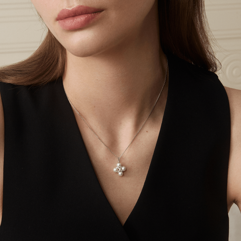 Freshwater Pearls 14K Gold Lab - Grown Diamonds Quartet X - Pearl Pendant Necklace - HELAS Jewelry