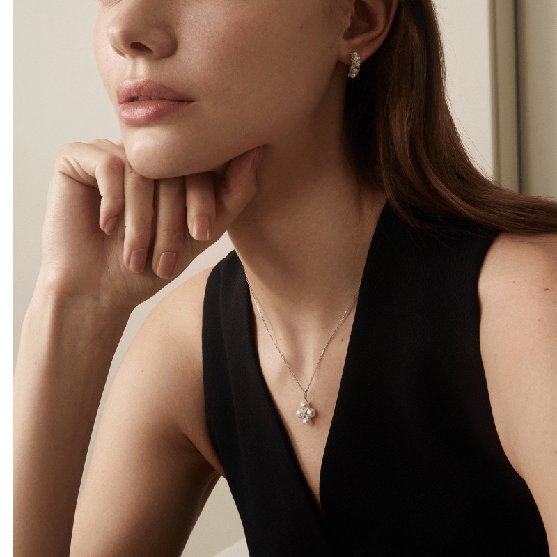 Freshwater Pearls 14K Gold Lab - Grown Diamonds Quartet X - Pearl Pendant Necklace - HELAS Jewelry