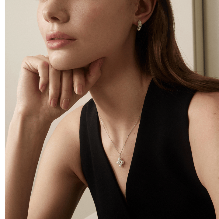 Freshwater Pearls 14K Gold Lab - Grown Diamonds Quartet X - Pearl Pendant Necklace - HELAS Jewelry