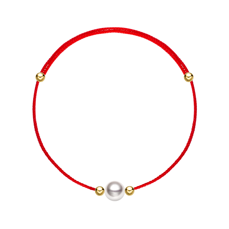 Akoya saltwater pearl 18K gold string bracelet from Exclusive Collection featuring lustrous pearls on a delicate gold chain.